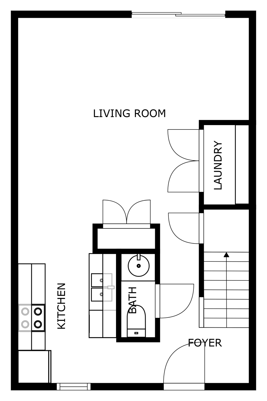 Floor plan of the main level at Poplar Ridge Apartments